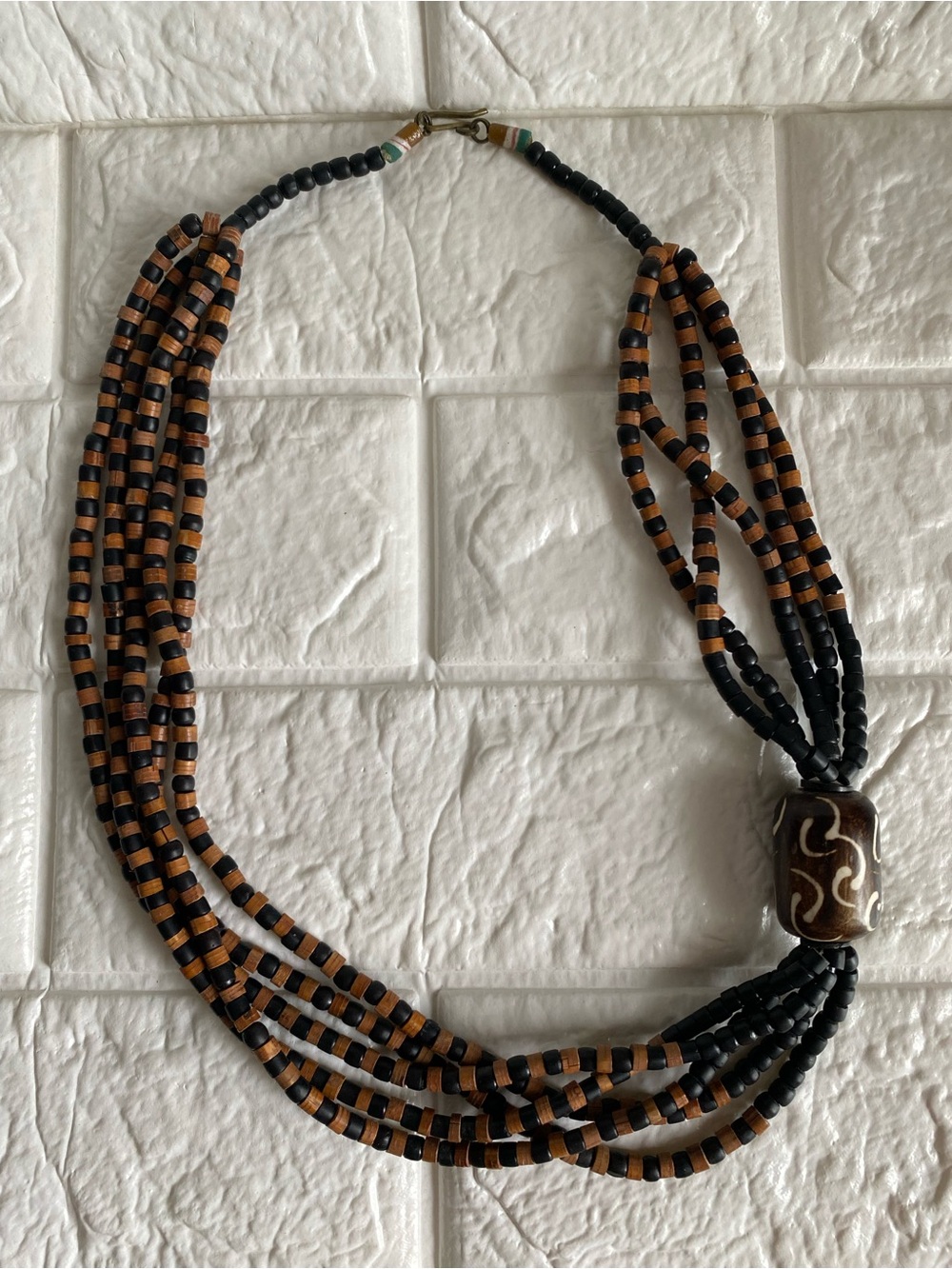 Asymmetrical Multi-Strand Wooden Necklace